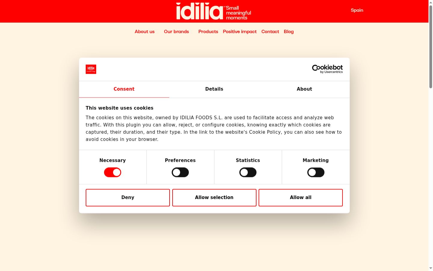 Screenshot del banner di consenso mostrato prima di qualsiasi interazione