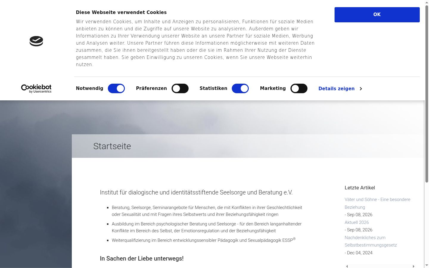 Screenshot del banner di consenso mostrato prima di qualsiasi interazione