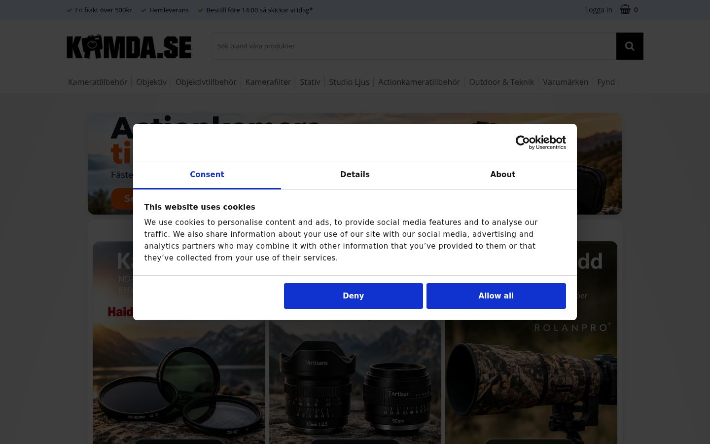 Sutikimo reklamjuostės, rodytos prieš bet kokią sąveiką, ekrano kopija