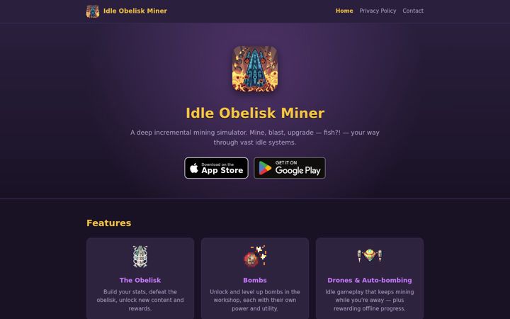 Screenshot of idleobeliskminer.com