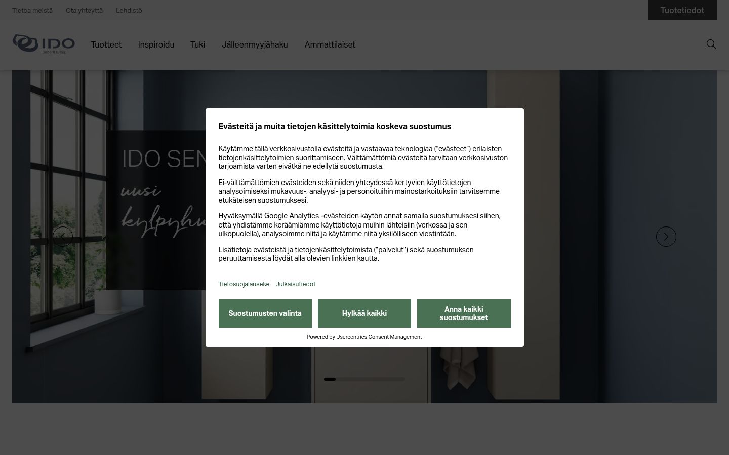 Sutikimo reklamjuostės, rodytos prieš bet kokią sąveiką, ekrano kopija