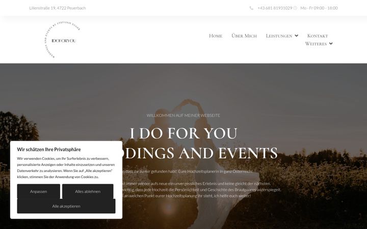 Screenshot of idoforyouweddingsandevents.at