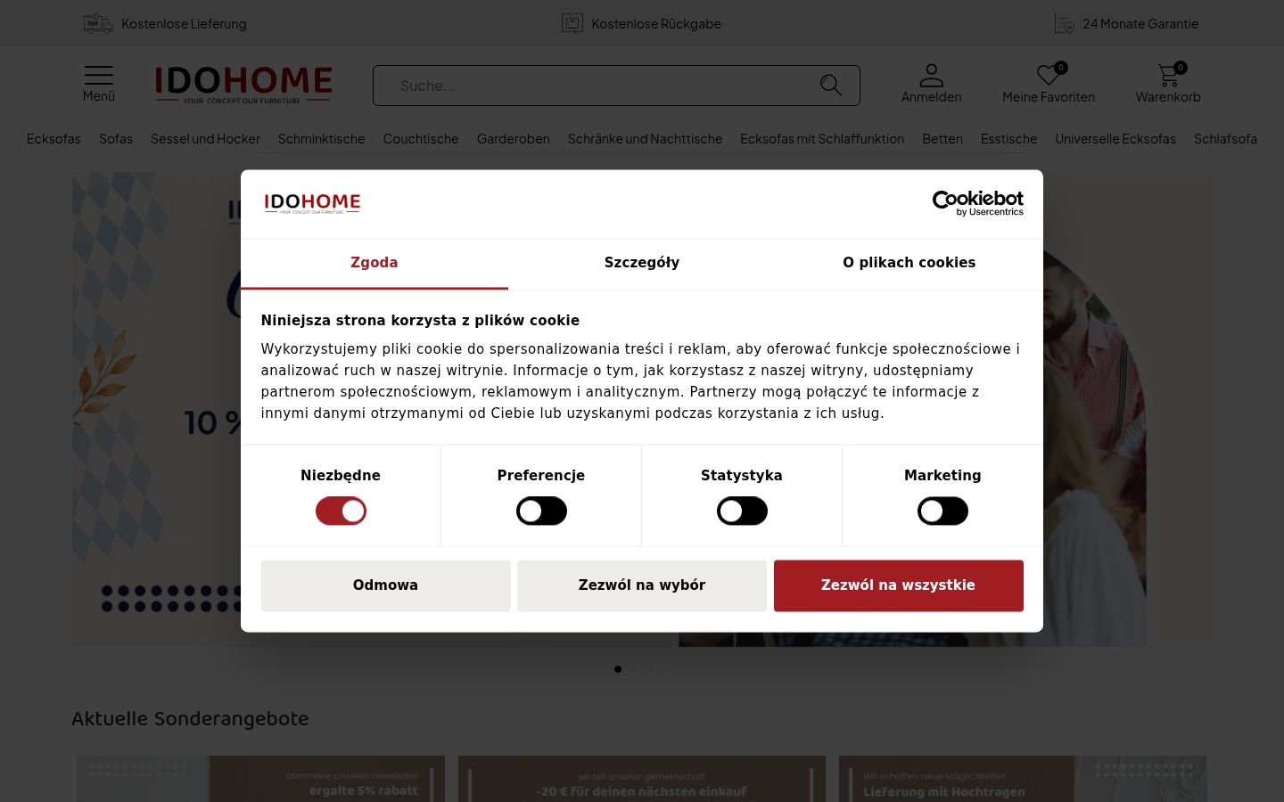 Snímek obrazovky baneru souhlasu zobrazeného před jakoukoli interakcí
