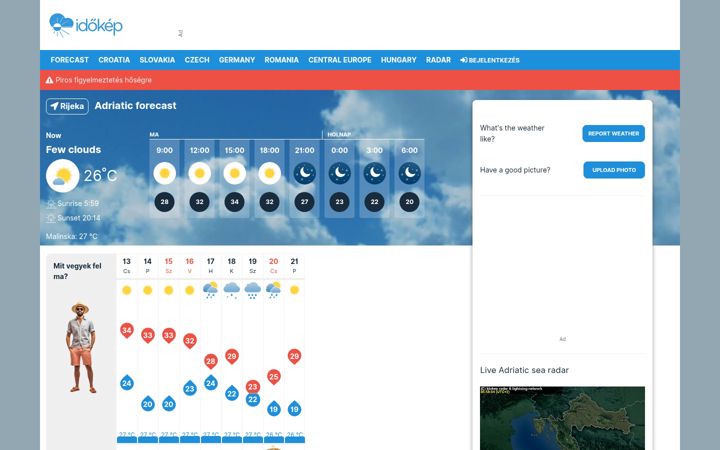 Screenshot of idokep.eu