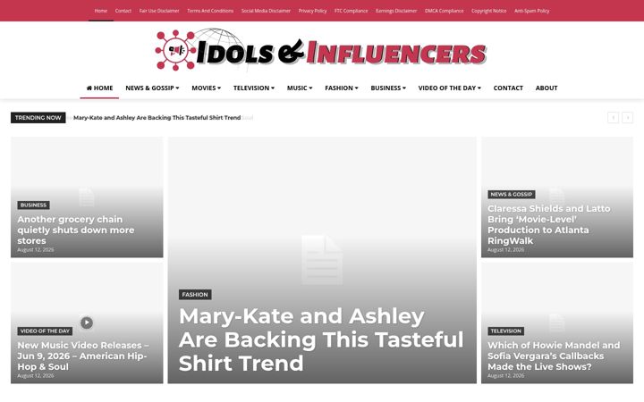 Captura de ecrã de idolsandinfluencers.com