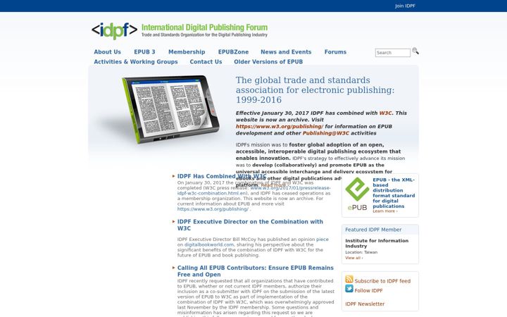Screenshot of idpf.org