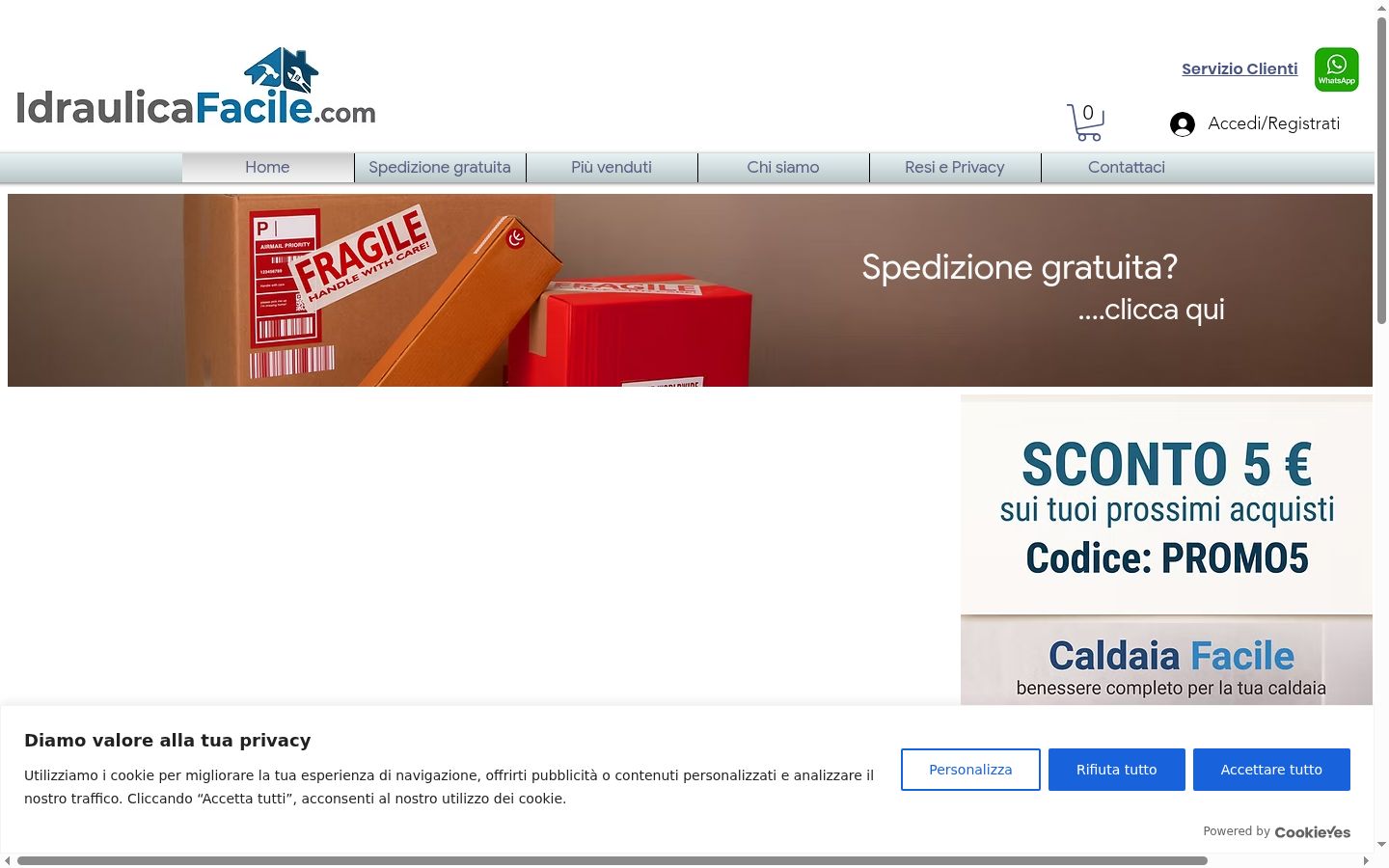 Screenshot del banner di consenso mostrato prima di qualsiasi interazione