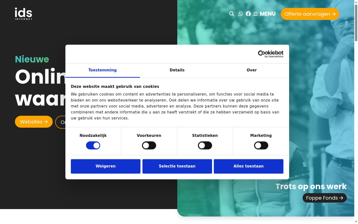 Screenshot del banner di consenso mostrato prima di qualsiasi interazione