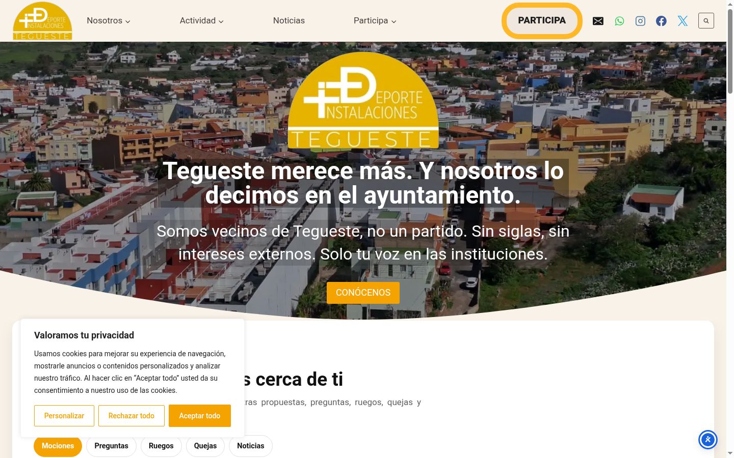 Captura de pantalla del banner de consentimiento mostrado antes de cualquier interacción