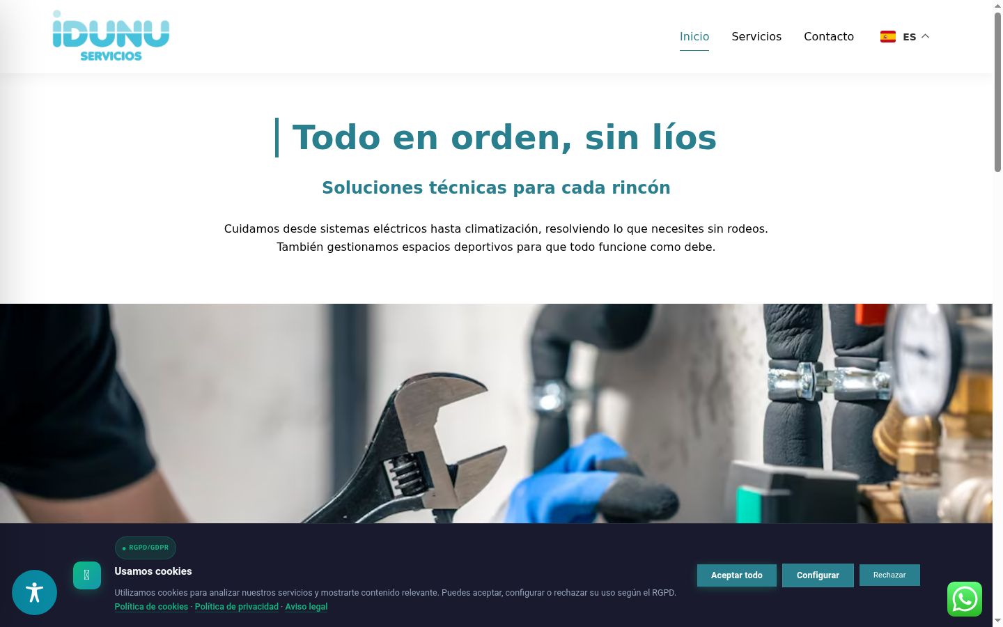 Captura de pantalla del banner de consentimiento mostrado antes de cualquier interacción