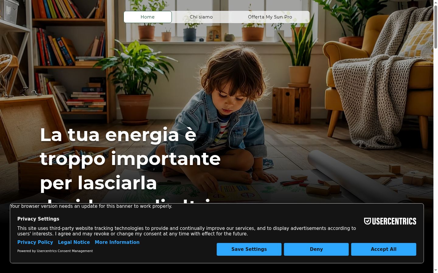 Screenshot del banner di consenso mostrato prima di qualsiasi interazione