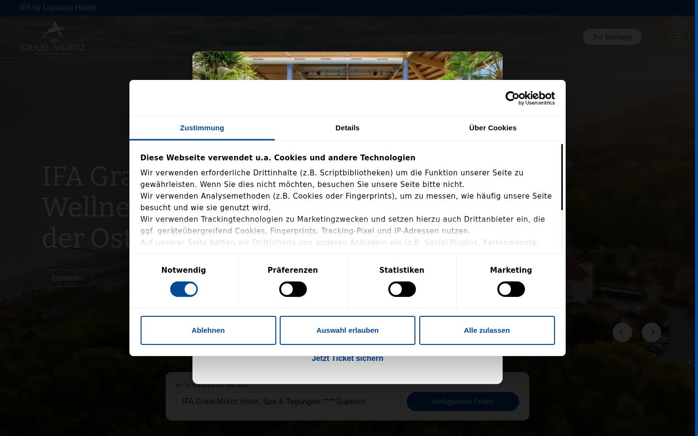 Screenshot des Einwilligungsbanners vor jeglicher Interaktion
