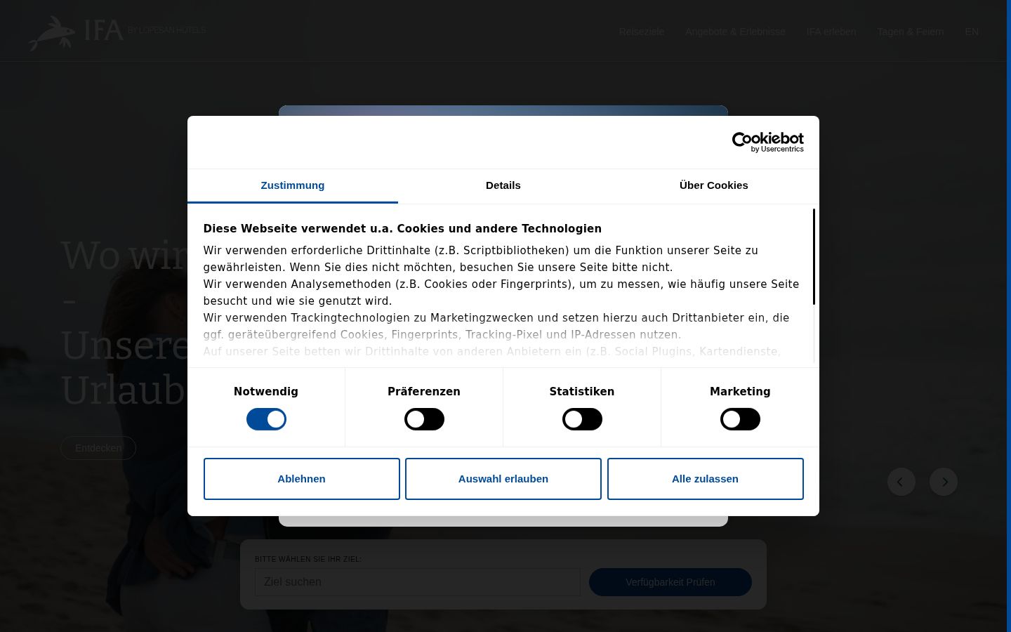 Snímek obrazovky baneru souhlasu zobrazeného před jakoukoli interakcí