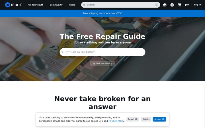 Snímek obrazovky ifixit.com