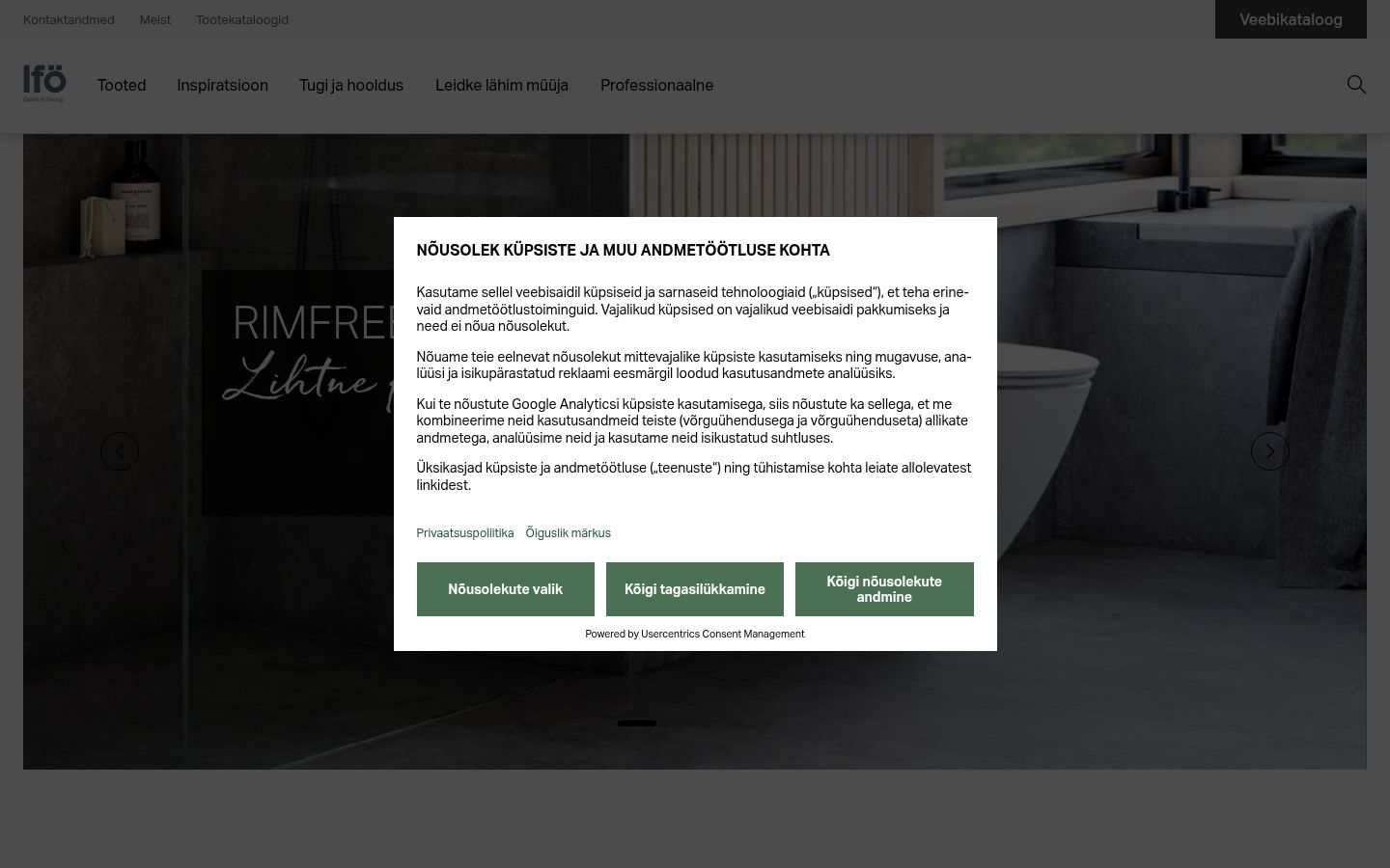 Captura de ecrã do banner de consentimento apresentado antes de qualquer interação