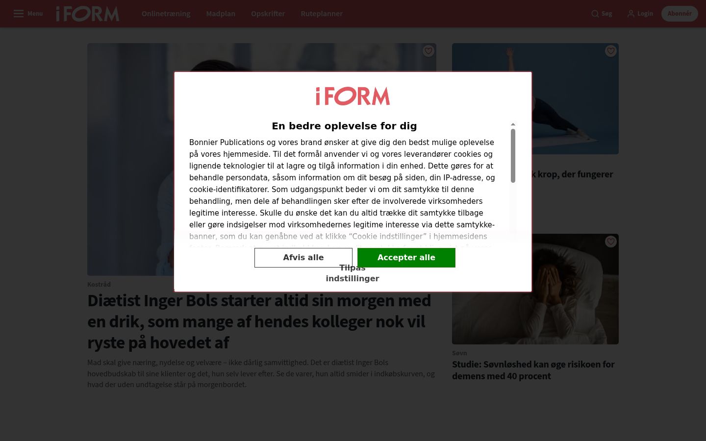 Skærmbillede af samtykkebanneret, som det blev vist før nogen interaktion