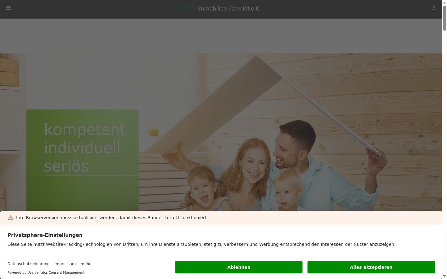 Screenshot des Einwilligungsbanners vor jeglicher Interaktion