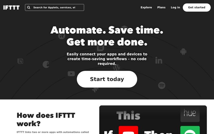 Captura de ecrã de ifttt.com