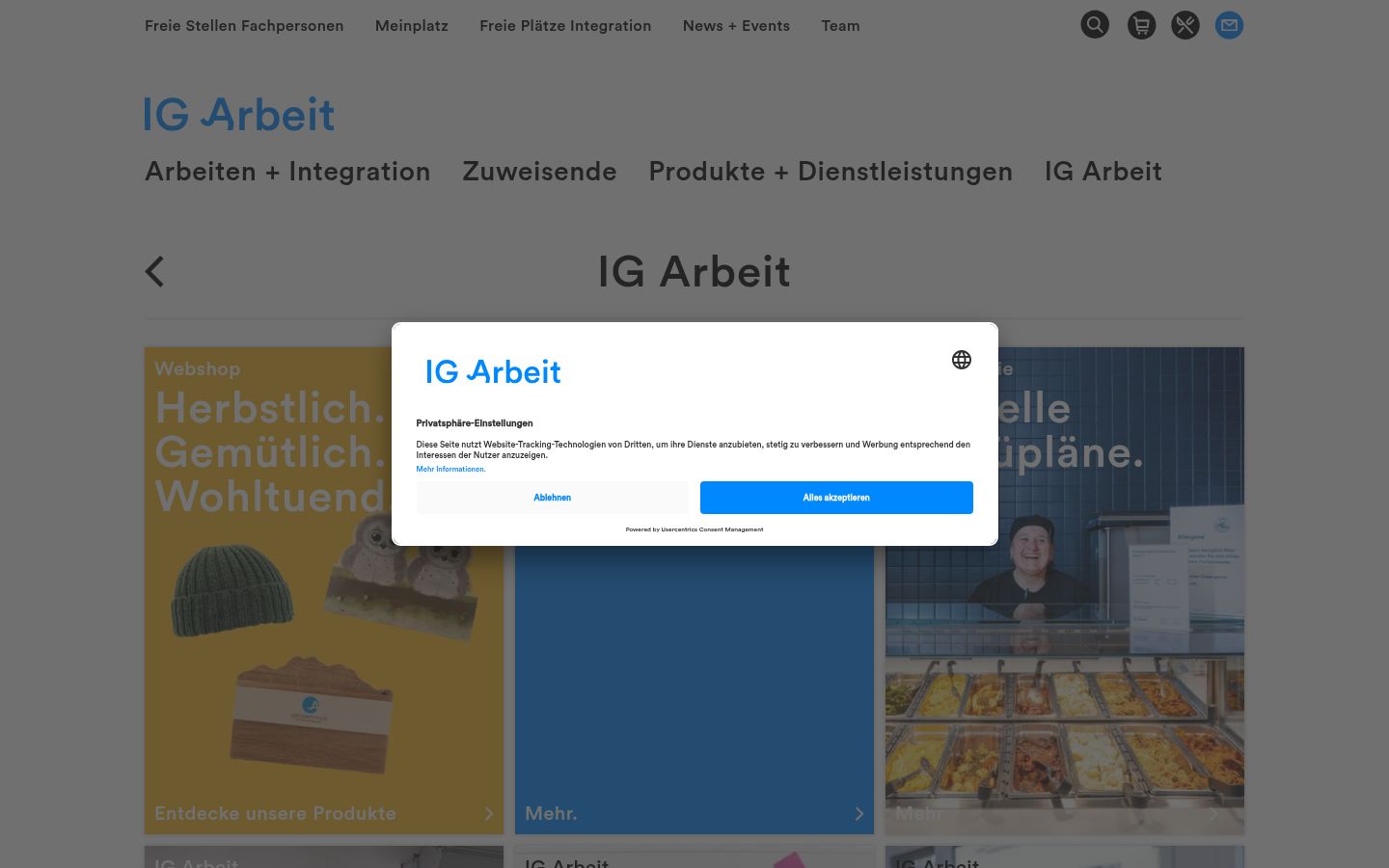 Screenshot des Einwilligungsbanners vor jeglicher Interaktion