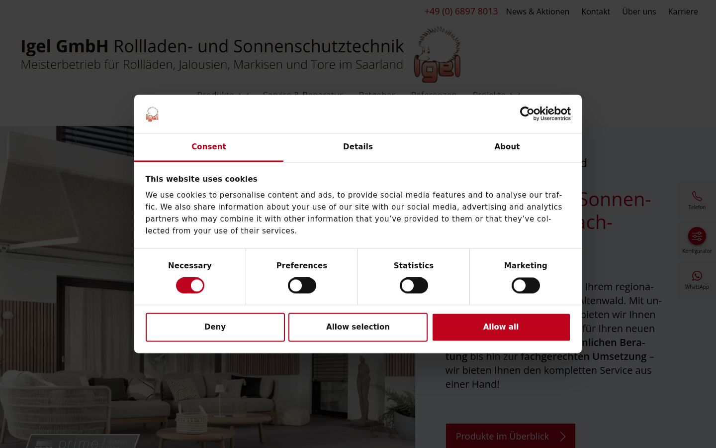 Screenshot del banner di consenso mostrato prima di qualsiasi interazione
