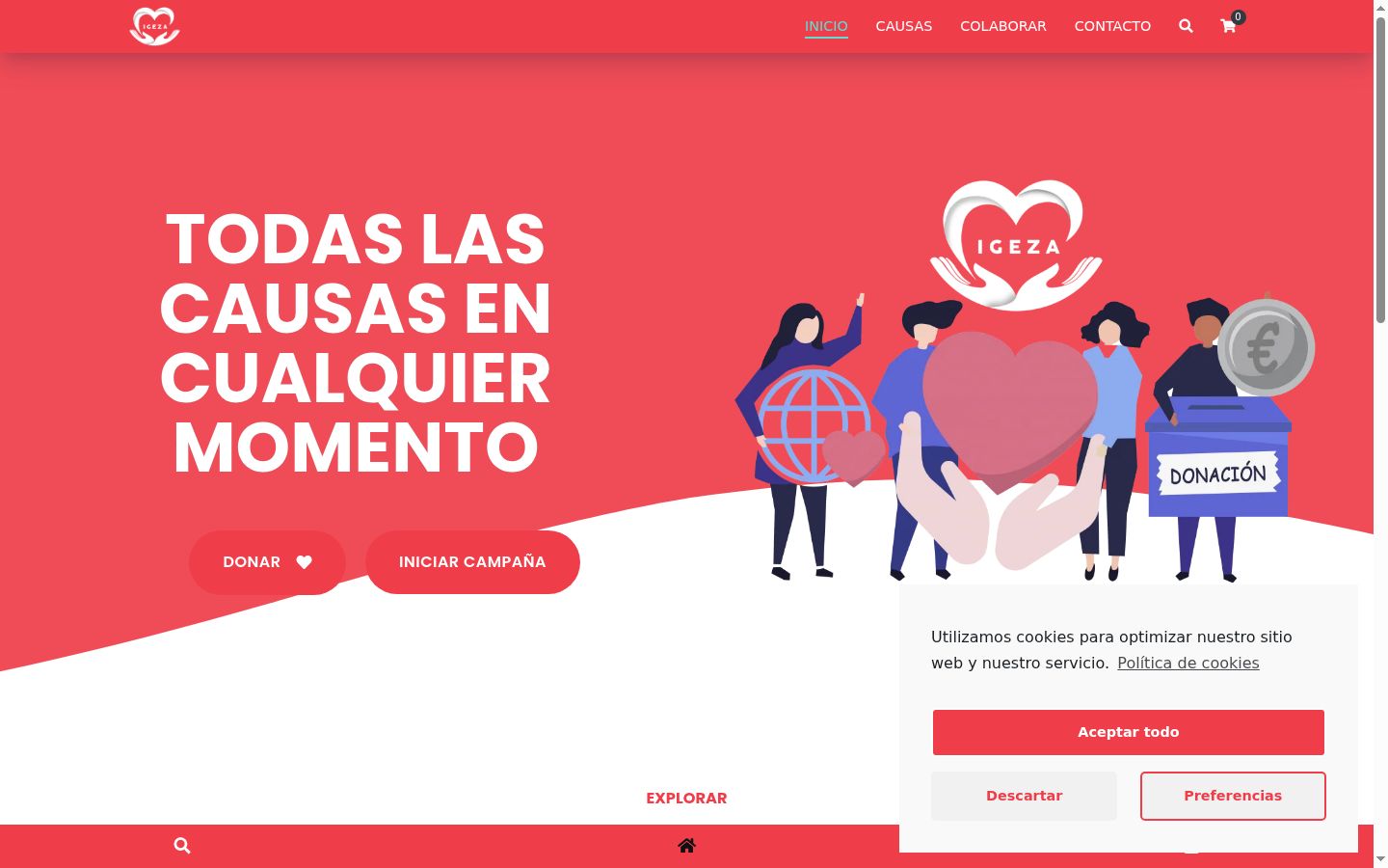 Captura de ecrã do banner de consentimento apresentado antes de qualquer interação