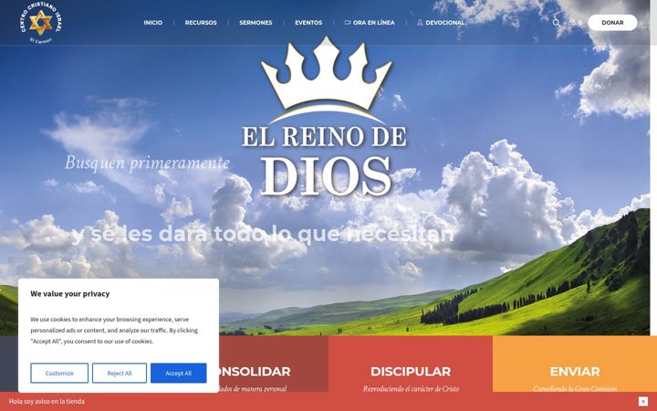 Snímek obrazovky iglesiacentrocristianoisrael.com