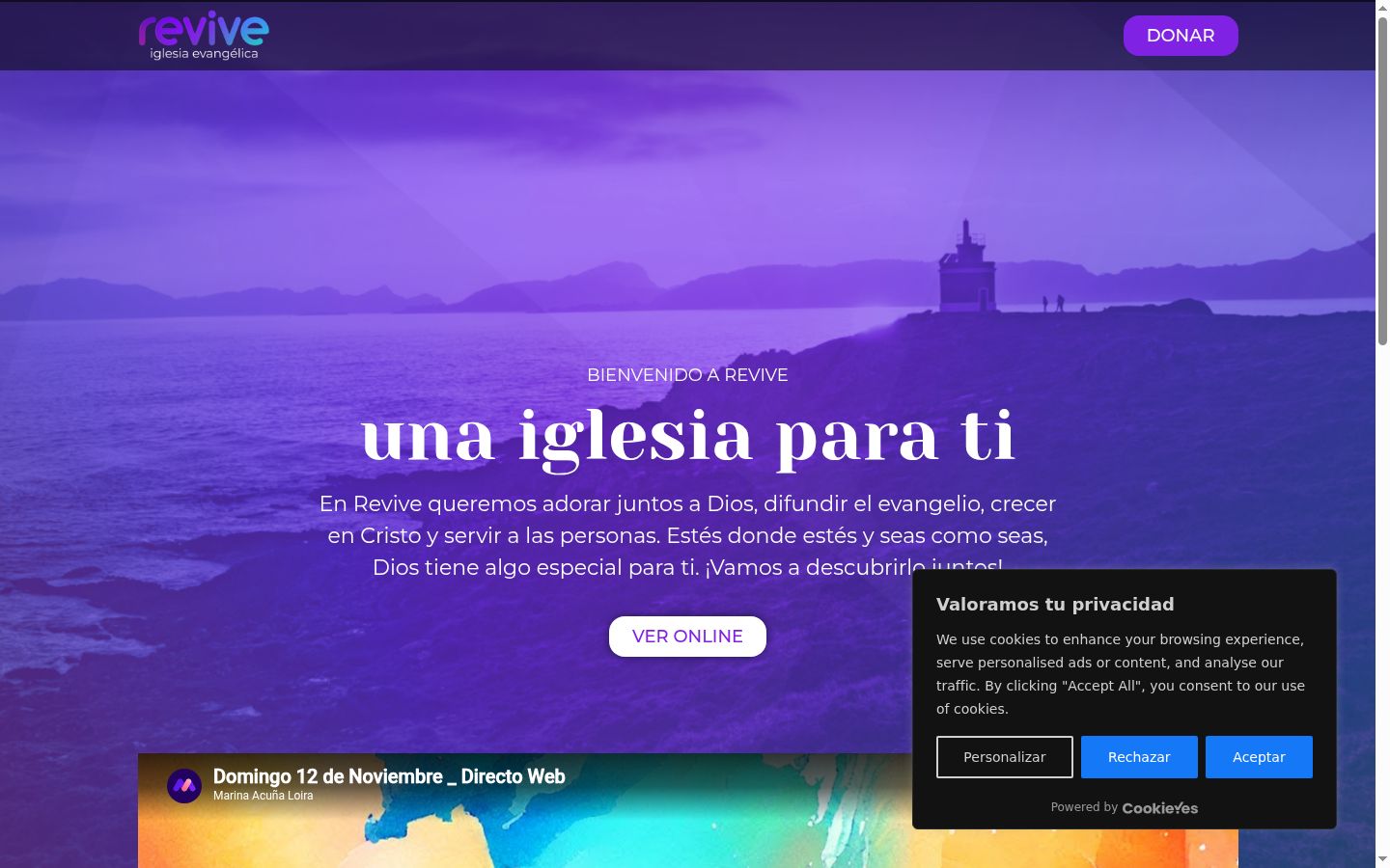 Captura de pantalla del banner de consentimiento mostrado antes de cualquier interacción