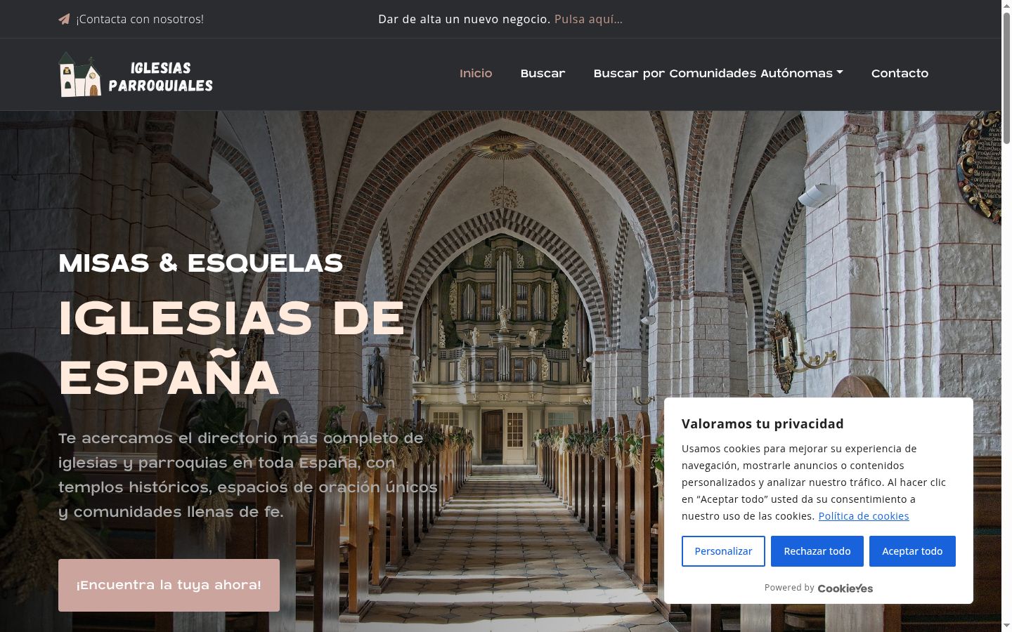 Captura de pantalla del banner de consentimiento mostrado antes de cualquier interacción