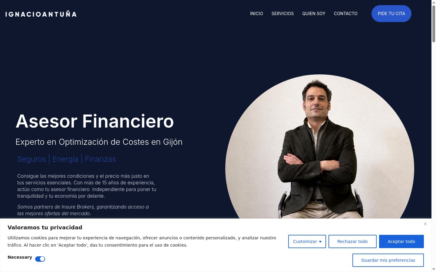 Captura de ecrã do banner de consentimento apresentado antes de qualquer interação