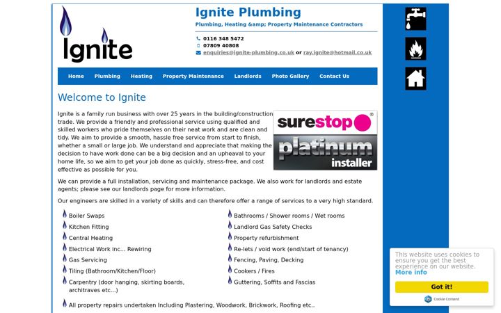 Screenshot of ignite-plumbing.co.uk