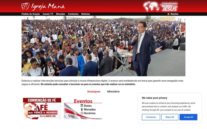 Captură de ecran a igrejamana.com