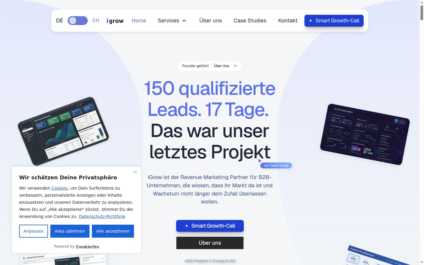 Screenshot des Einwilligungsbanners vor jeglicher Interaktion