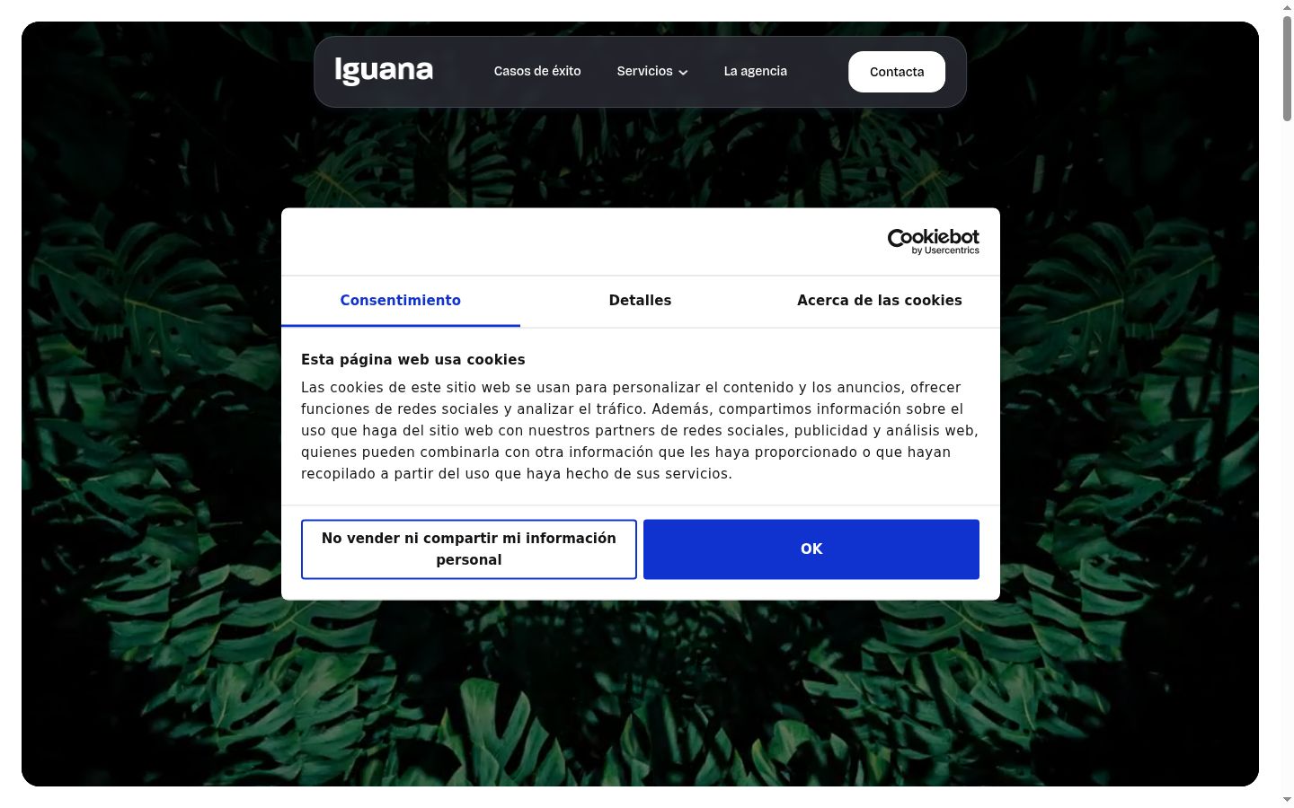 Screenshot del banner di consenso mostrato prima di qualsiasi interazione