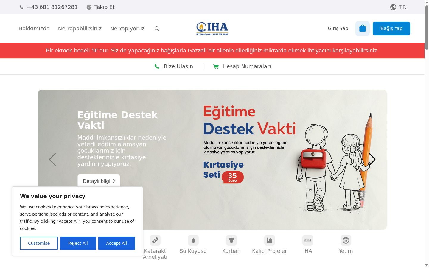 Captura de ecrã do banner de consentimento apresentado antes de qualquer interação