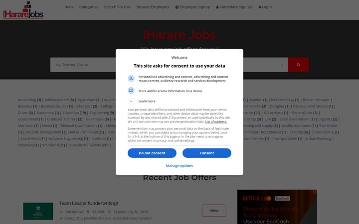 Screenshot of ihararejobs.com