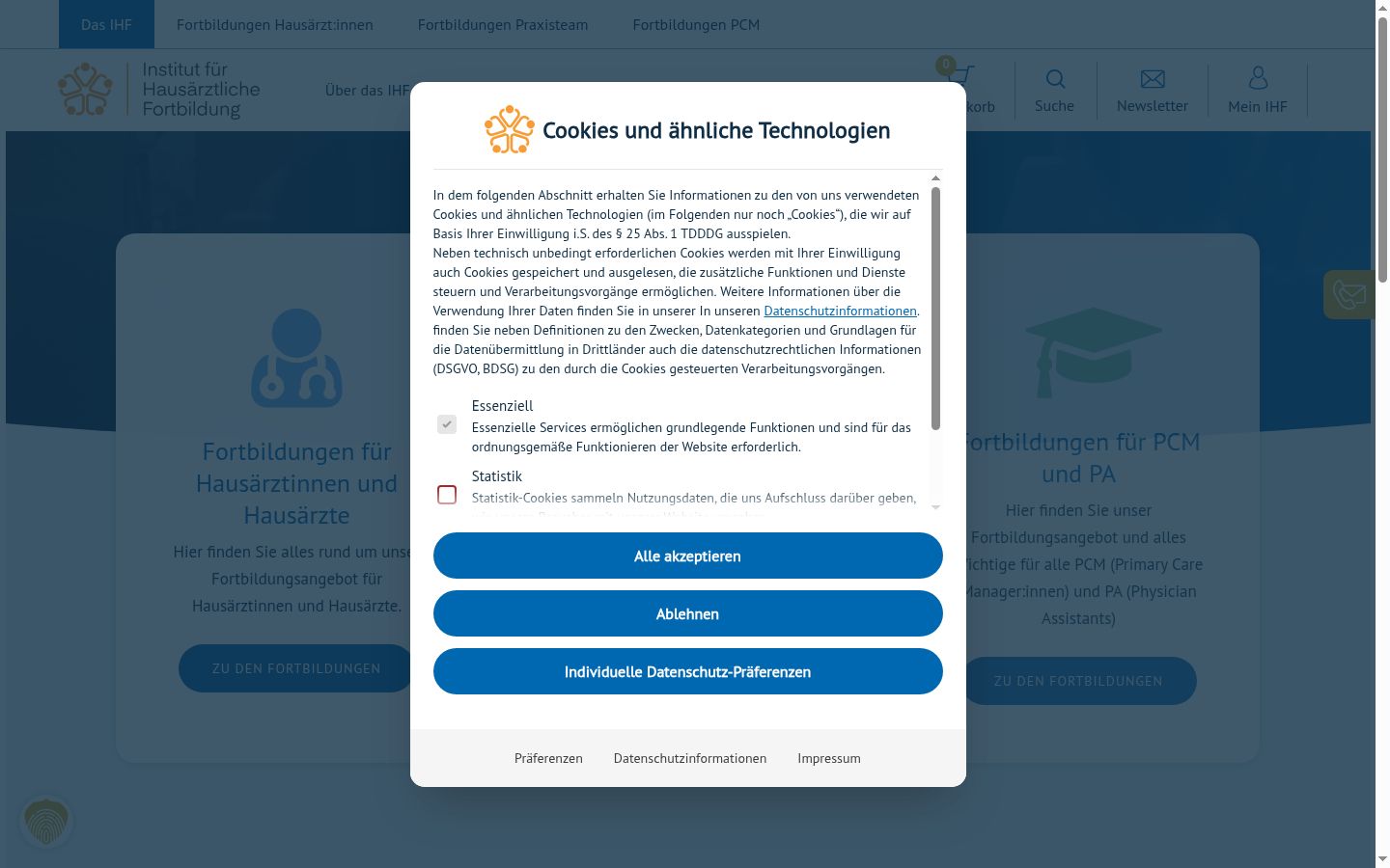 Screenshot del banner di consenso mostrato prima di qualsiasi interazione