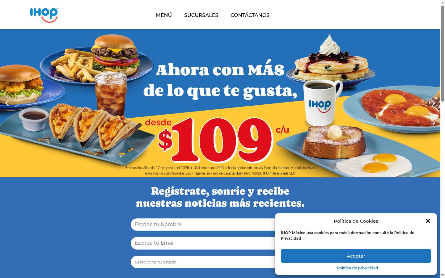 Captura de pantalla del banner de consentimiento mostrado antes de cualquier interacción