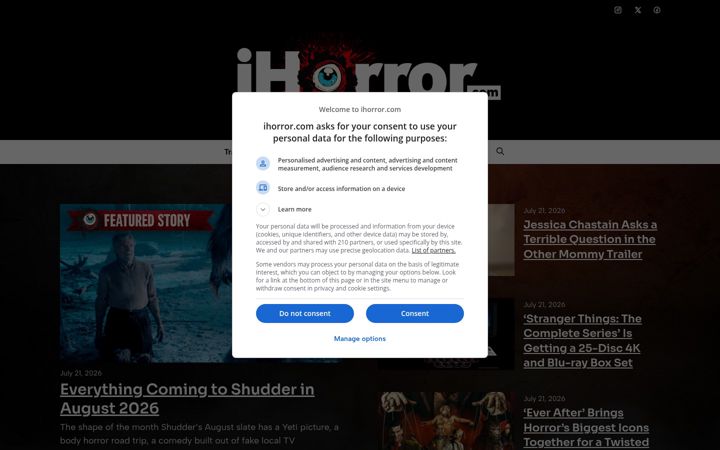 Posnetek zaslona ihorror.com