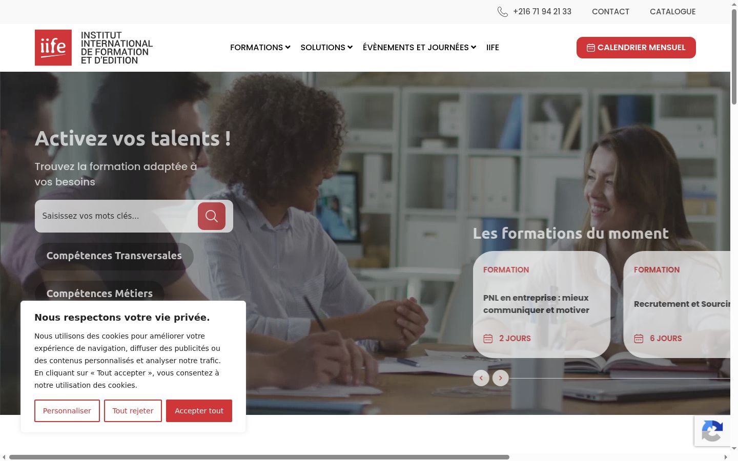 Capture d'écran de la bannière de consentement affichée avant toute interaction