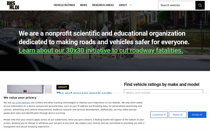 Screenshot of iihs.org