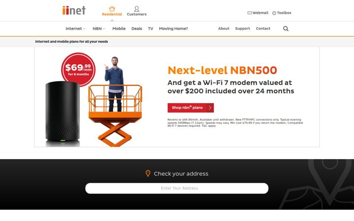 Kuvakaappaus sivustosta iinet.net.au