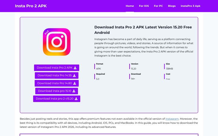 Captură de ecran a iinstapro2apk.com