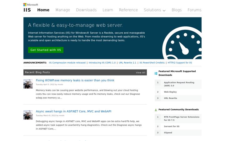 Screenshot of iis.net