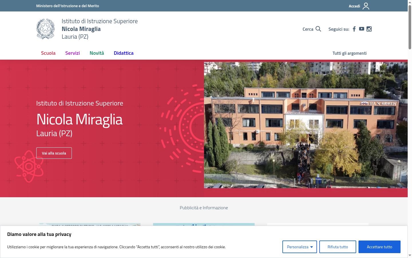 Screenshot del banner di consenso mostrato prima di qualsiasi interazione