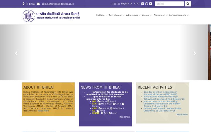 Screenshot of iitbhilai.ac.in
