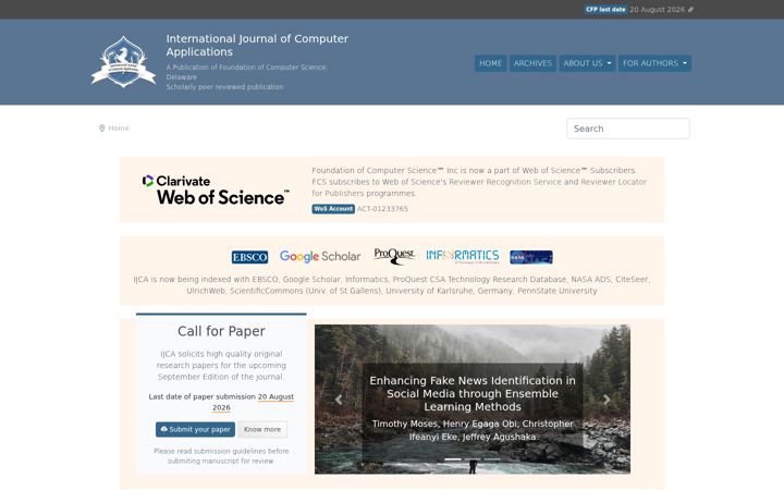 Screenshot of ijcaonline.org
