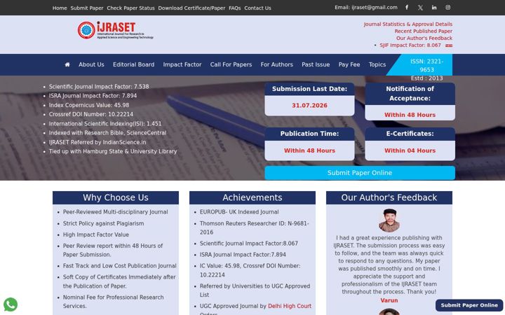 Screenshot of ijraset.com