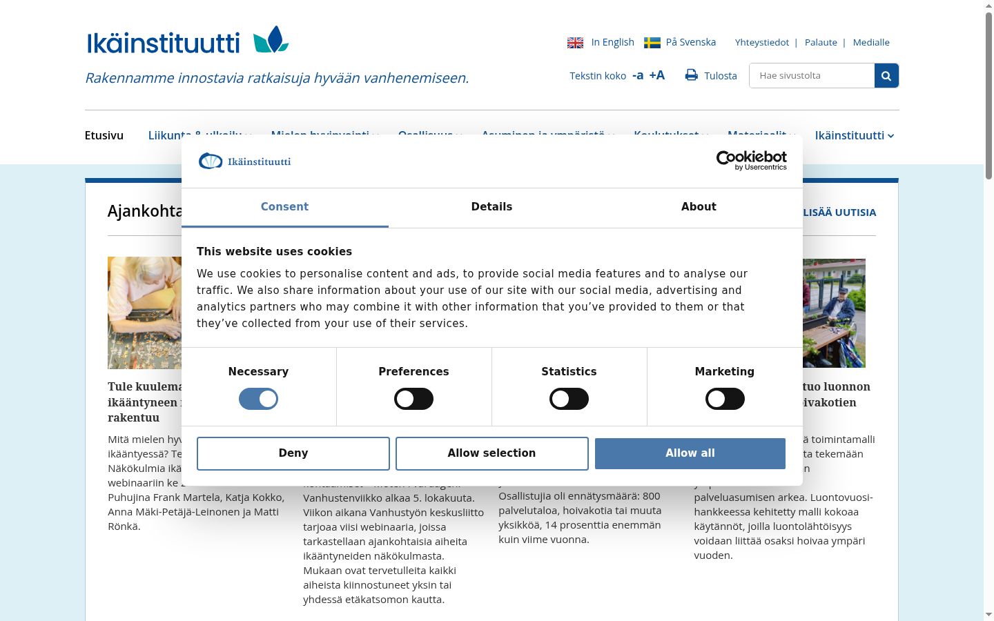 Screenshot des Einwilligungsbanners vor jeglicher Interaktion