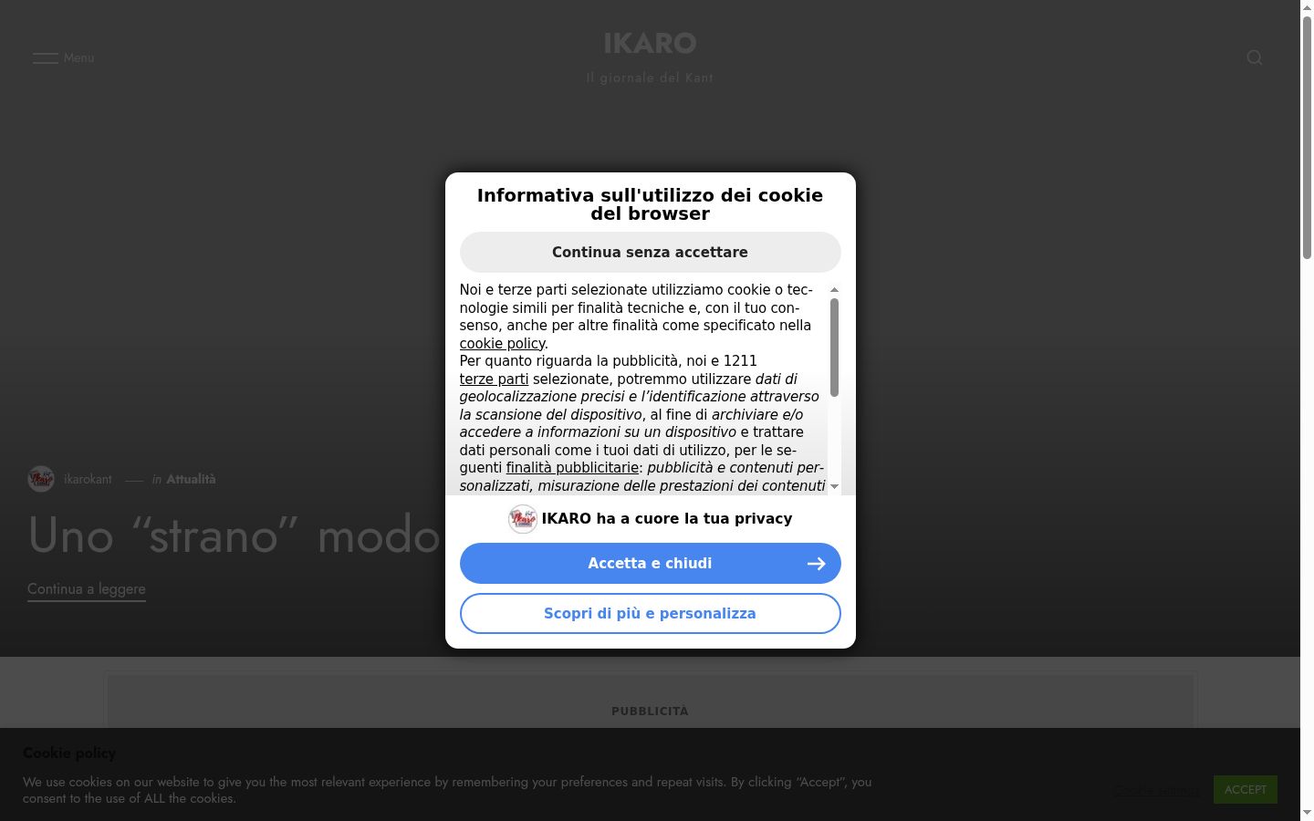 Screenshot tal-banner tal-kunsens muri qabel kwalunkwe interazzjoni