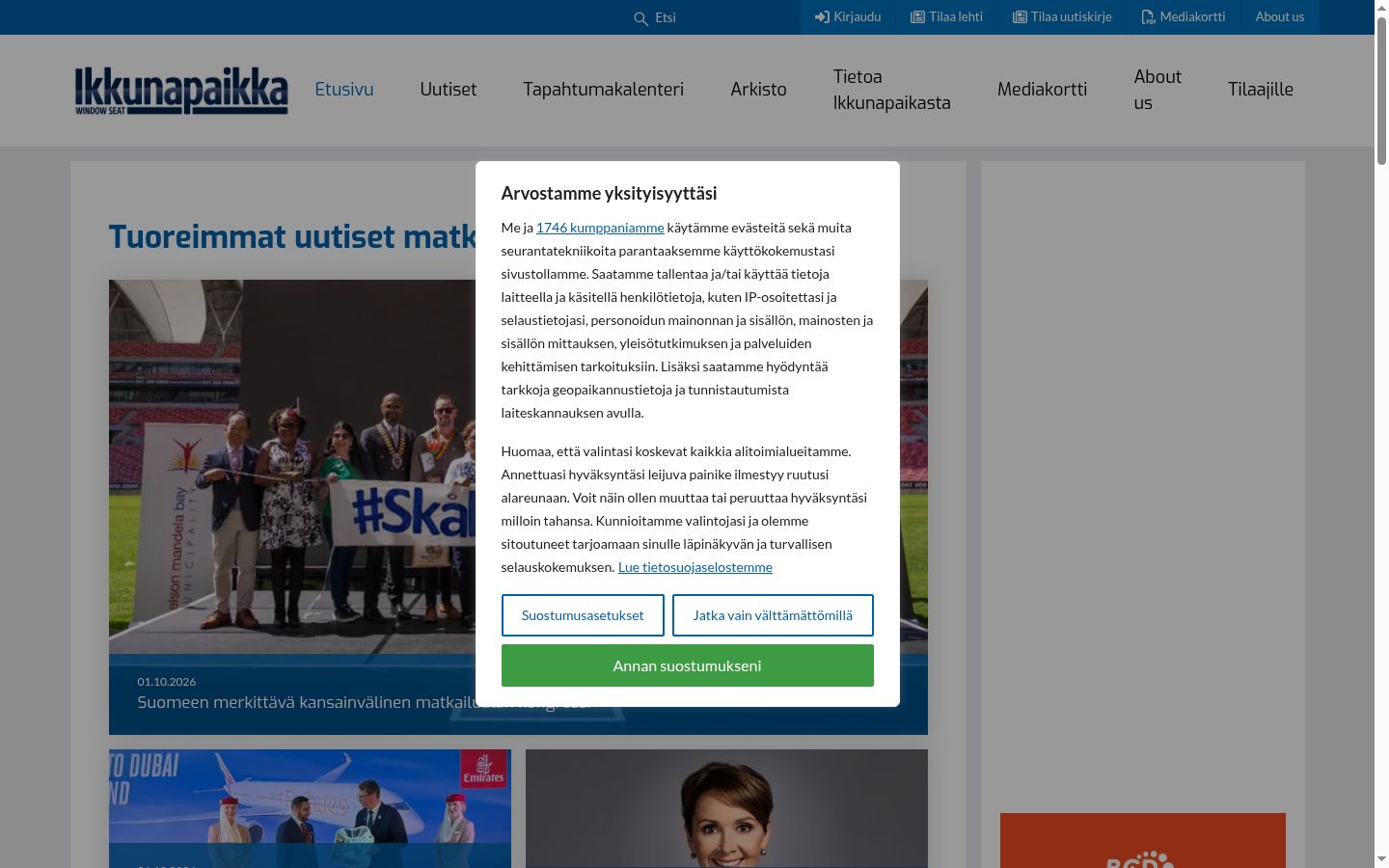 Screenshot des Einwilligungsbanners vor jeglicher Interaktion